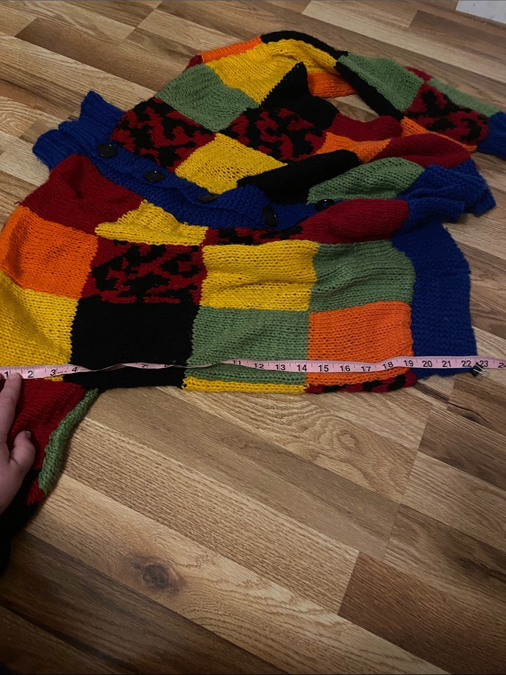 Multicolor Patchwork Button-Up Sweater - Picture 10 of 11